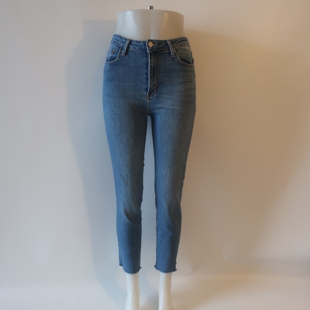 Womens Just Black Denim Blue Raw Hem Skinny Denim Jeans 26 *